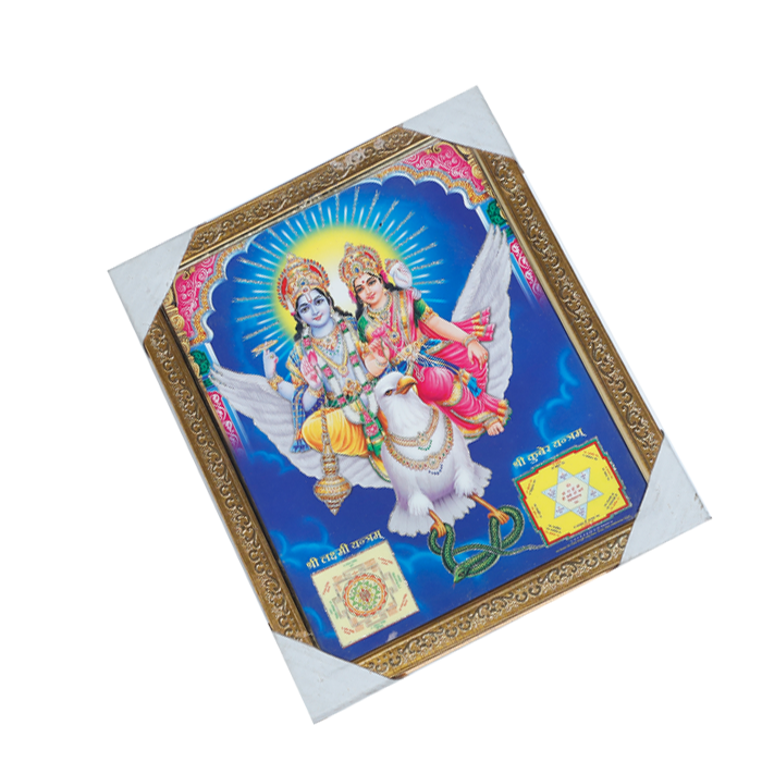 Lord Vishnu Bhagwan And Goddess Lakshmi Photo Frame - 12 × 10 Inches | For Pooja Temple | Home Decor And Gifts