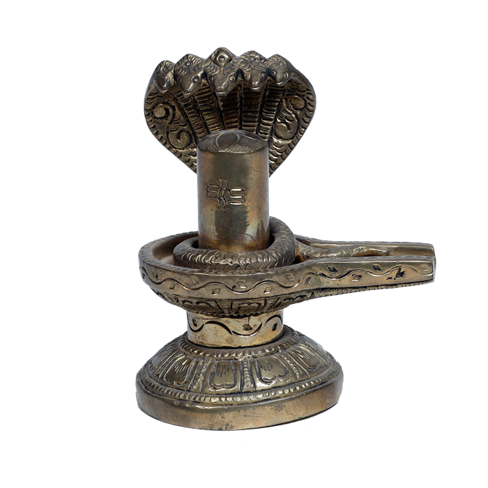 Brass Shivling Stand With Snake - 4 × 3.5 Inches | For Pooja Temple And Gifts