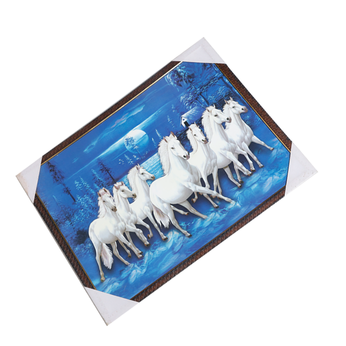 7 Running Vastu Shastr White Horse Photo Frame - 19 × 25 Inches | For Home Decor And Gifts