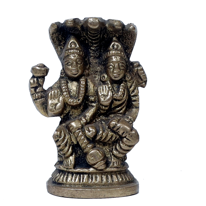 Brass Murti Goddess Lakshmi And Lord Vishnu Ji - 2 × 1.5 Inches | For Pooja Temple | Home Decor And Gifts