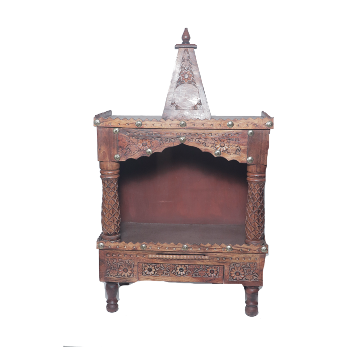 Brown Traditional Sheesham Plank Jaali Mandir,