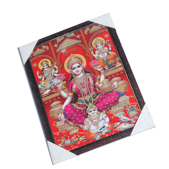 Goddess Lakshmi, Goddess Saraswati And Lord Ganesha Photo Frame - 17 × 13 Inches | For Pooja Temple | Home Decor And Gifts