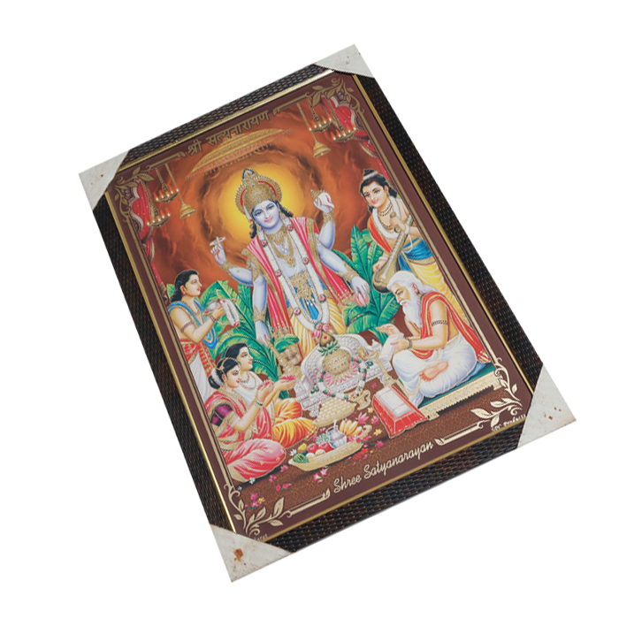 Shree Satyanarayan Bhagwan Photo Frame - 20 × 13 Inches | For Pooja Temple | Home Decor And Gifts