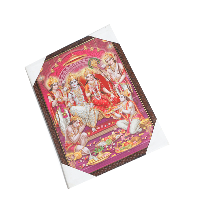 Lord Ram Darbar With Ram, Laxman, Sita And Hanuman Photo Frame - 19 × 13 Inches | For Pooja Temple | Home Decor And GIfts