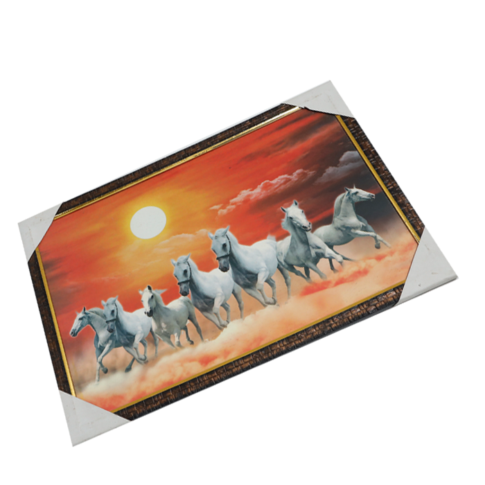 7 Running Vastu Shastr White Horse Photo Frame - 20 × 13 Inches | For Home Decor And Gifts