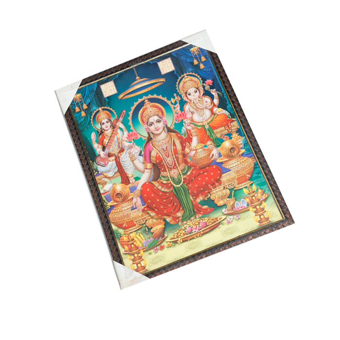 Lord Ganesha, Goddess Lakshmi Mata And Saraswati Mata Photo Frame - 25 × 19 Inches | For Pooja Temple | Home Decor And GIfts