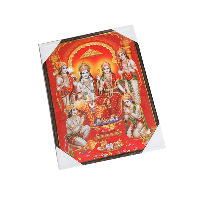 Lord Ram Darbar With Ram, Laxman, Sita And Hanuman Photo Frame - 25 × 19 Inches | For Pooja Temple | Home Decor And GIfts