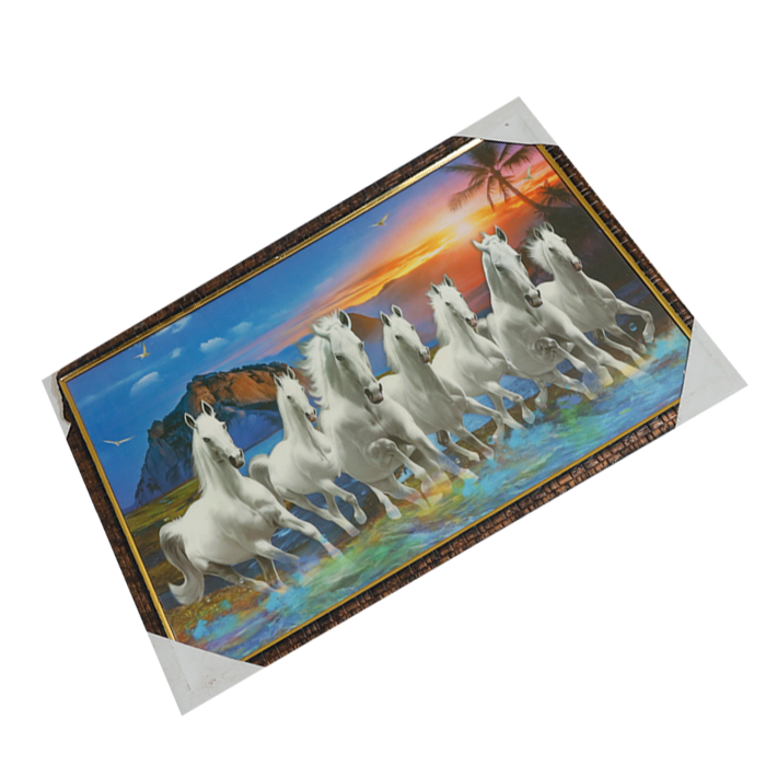 7 Running Vastu Shastr White Horse Photo Frame - 20 × 13 Inches | For Home Decor And Gifts