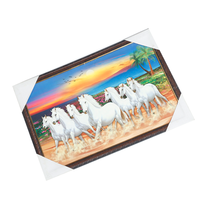 7 Running Vastu Shastr White Horse Photo Frame - 13 × 19 Inches | For Home Decor And Gifts