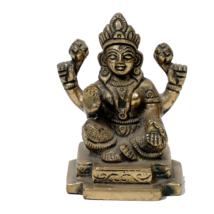 Brass Murti Goddess Lakshmi Ji Is Sitting On Stool - 3.7 × 2.9 Inches | For Pooja Temple | Home Decor And Gifts