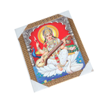 Goddess Saraswati Mata Sitting on Lotus Flower Photo Frame - 11 × 10 Inches | For Pooja Temple | Home Decor And GIfts