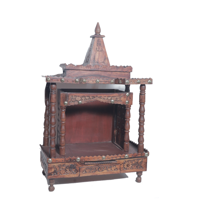 Brown Traditional Sheesham Plank Jaali Mandir,