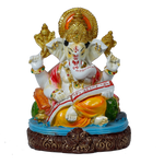 Lord Ganesha Is Sitting On The Throne Marble Dust Murti Idol - 8 × 6 Inches | For Pooja Temple And Home Decor