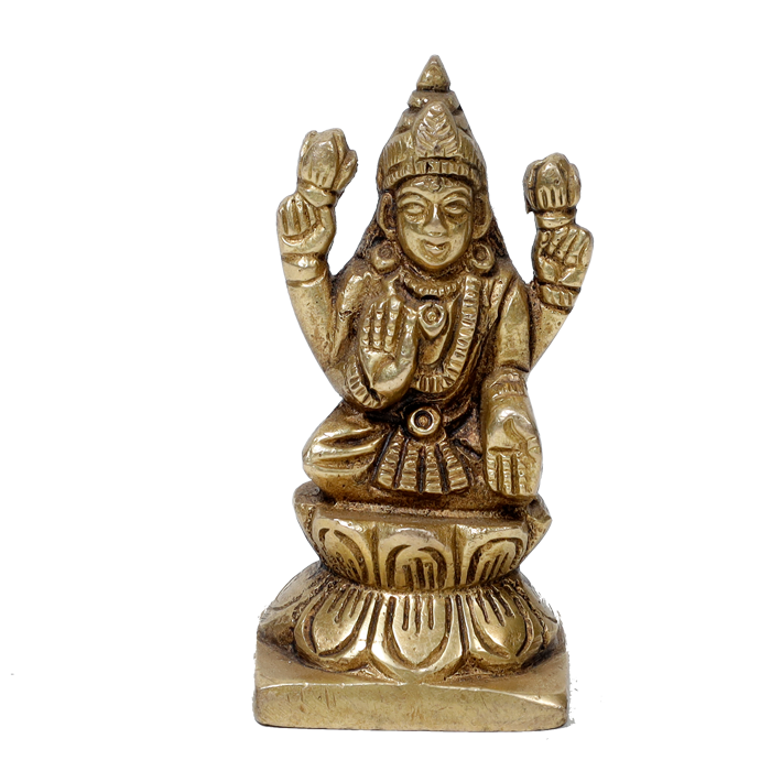 Brass Murti Goddess Lakshmi Ji Is Sitting On Stool - 3.7 × 2.9 Inches | For Pooja Temple | Home Decor And Gifts