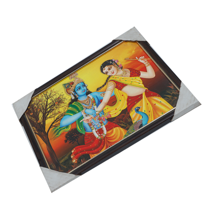 Goddess Radha And Lord Krishan Photo Frame - 9 × 13 Inches | For Pooja Temple | Home Decor And Gifts