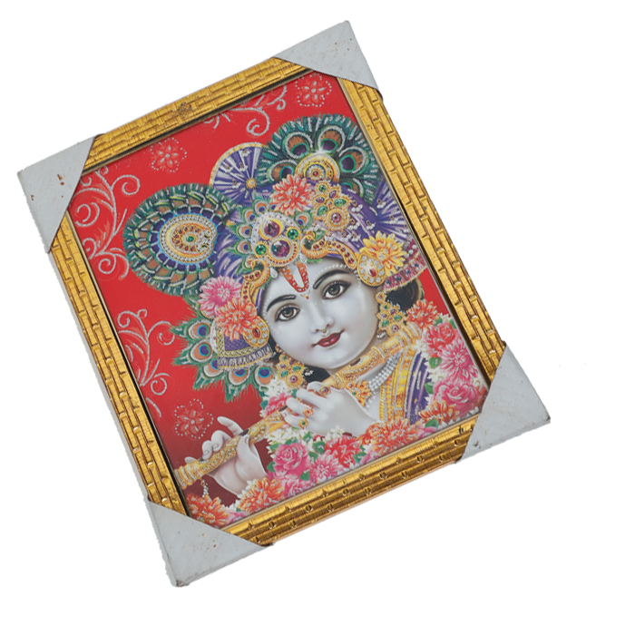 Lord Krishna With Fluite Photo Frame - 12 × 10 Inches | For Pooja Temple | Home Decor And Gifts