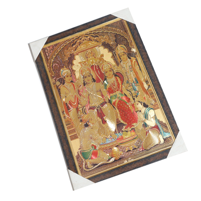 Lord Ram Darbar With Ram, Laxman, Sita And Hanuman Photo Frame - 25 × 17 Inches | For Pooja Temple | Home Decor And GIfts