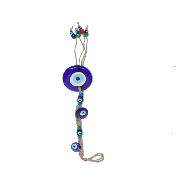 Glass Blue Evil Eye Hanger - 19 × 3 Inches