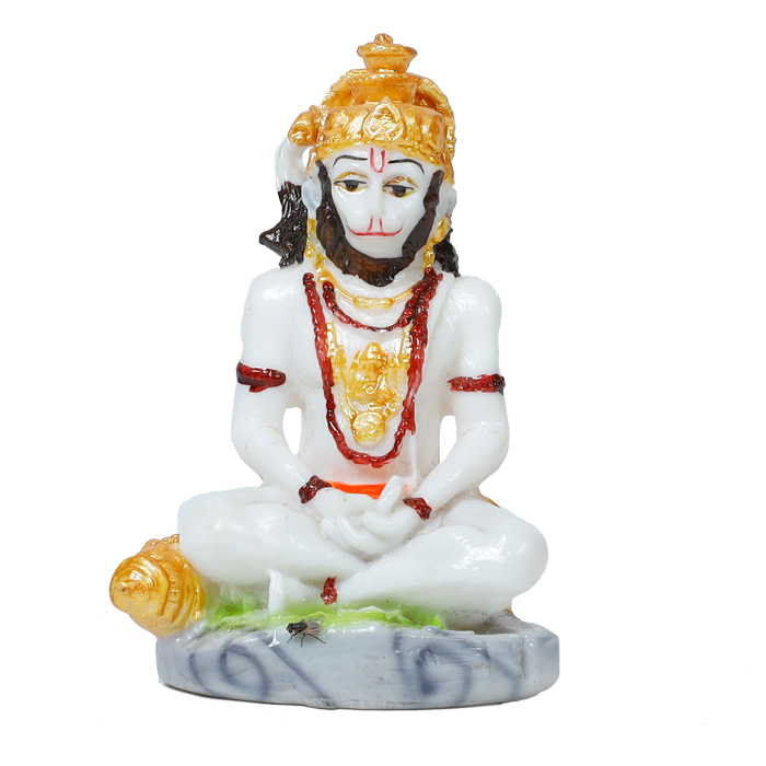Hanuman Ji Is Sitting On The Throne | Marble Dust Murti Idol - 4 × 3 Inches | For Pooja Temple And Home Decor
