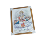 Goddess Saraswati Mata Sitting On Lotus Flower Photo Frame - 20 × 26 Inches | For Pooja Temple | Home Decor And Gifts