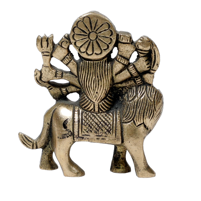 Brass Murti 1 No. Goddess Durga Mata Is Sitting On Lion - 3 × 2 Inches | For Pooja Temple | Home Decor And Gifts