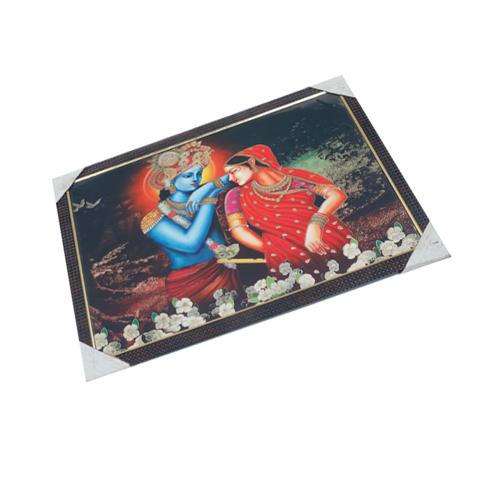 Goddess Radha And Lord Krishan Photo Frame - 20 × 13 Inches | For Pooja Temple | Home Decor And Gifts