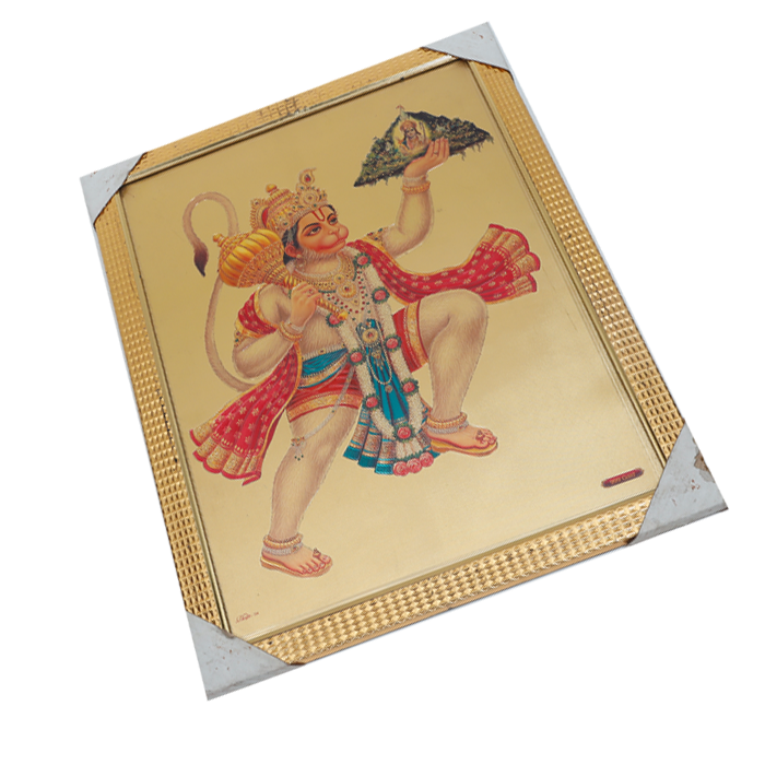Lord Hanuman Holding A Mountain In His hand Photo Frame - 17 x 13 Inches | For Pooja Temple | Home Decor And Gifts
