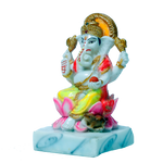 Ganesh Ji Is Sitting On Lotus Flower Marble Dust Murti Idol - 7 × 4 Inches | For Pooja Temple And Home Decor