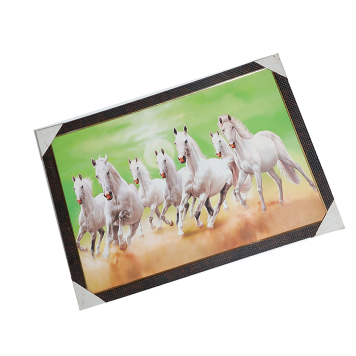 7 Running Vastu Shastr White Horse Photo Frame - 22 × 30 Inches | For Home Decor And Gifts