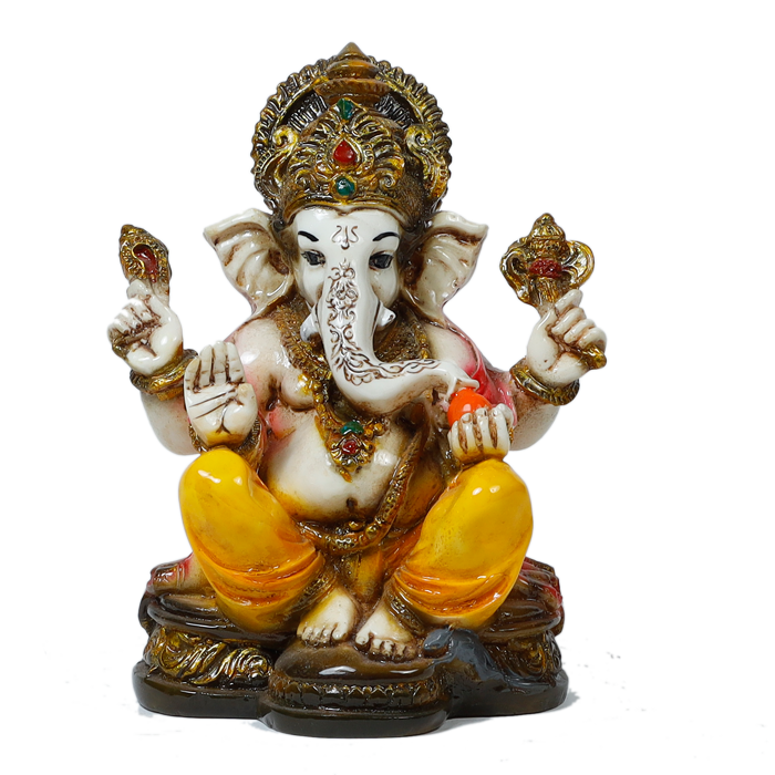 Lord Ganesha Is Sitting On The Throne Marble Dust Murti Idol - 6 × 4 Inches | For Pooja Temple And Home Decor