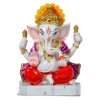 Lord Ganesha Is Sitting On The Throne Marble Dust Murti Idol - 9 × 7 Inches | For Pooja Temple And Home Decor