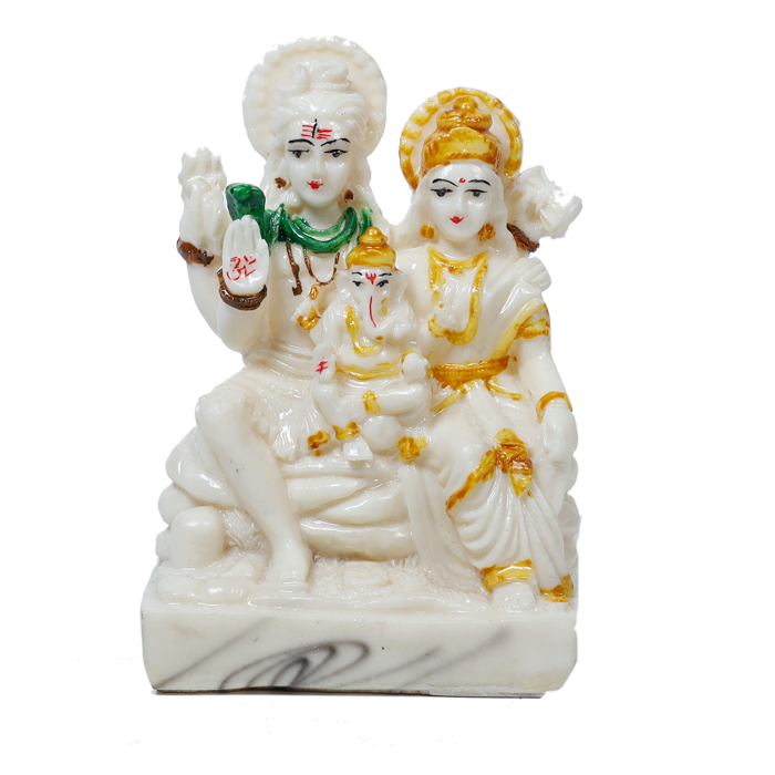 God Shiv Parivar Marble Dust Murti Idol - 7 x 5 Inches | Shiv Parvati Family | For Pooja Temple