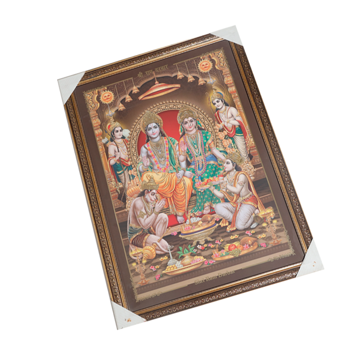 Lord Ram Darbar With Ram, Laxman, Sita And Hanuman Photo Frame - 30 × 23 Inches | For Pooja Temple | Home Decor And GIfts