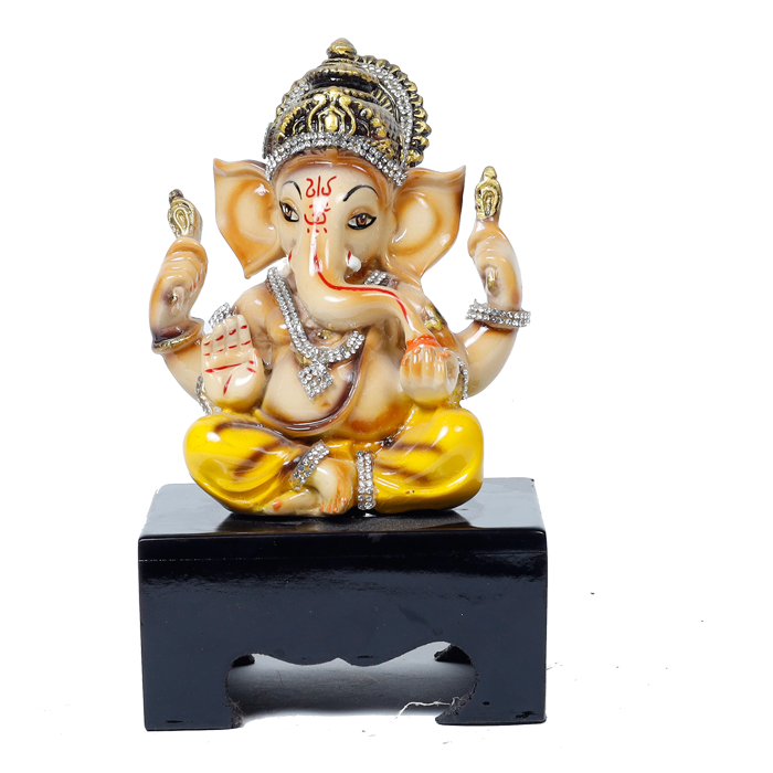 Lord Ganesha Is Sitting On The Stool | Marble Dust Murti Idol - 7 × 5 Inches | For Pooja Temple And Home Decor