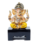 Lord Ganesha Is Sitting On The Stool | Marble Dust Murti Idol - 7 × 5 Inches | For Pooja Temple And Home Decor