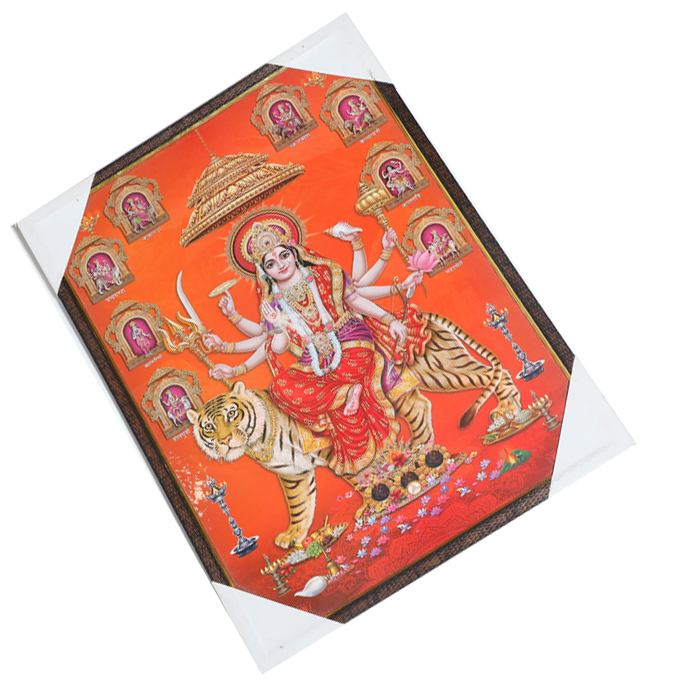 Goddess Durga Mata Is Sitting On The Lion Photo Frame - 25 × 17 Inches | For Pooja Temple | Home Decor And GIfts