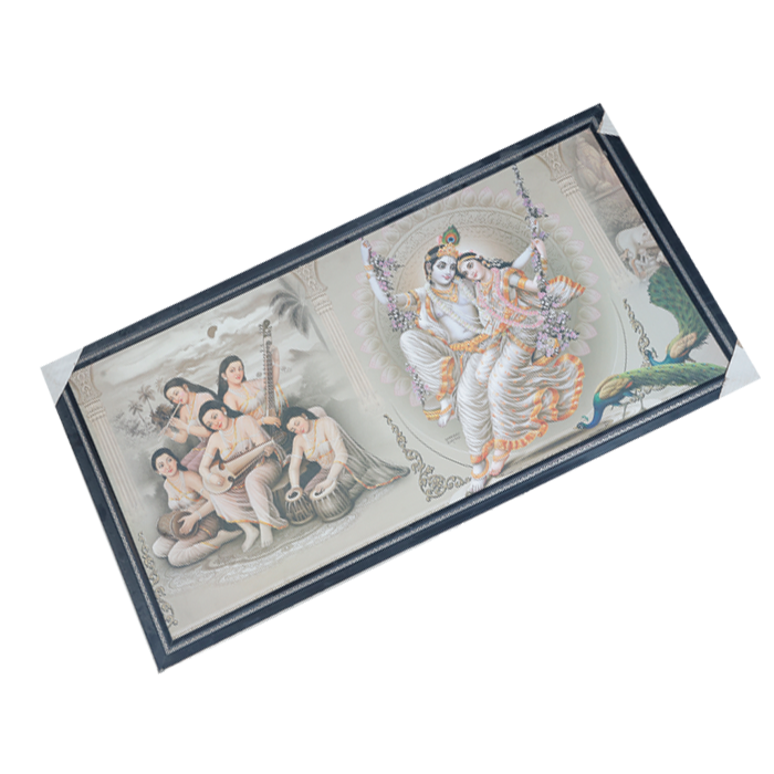 Lord Krishna And Goddess Radha Are Swinging Photo Frame - 20 × 40 Inches | For Pooja Temple | Home Decor And Gifts