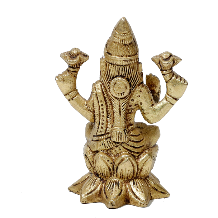 Brass Murti Goddess Lakshmi Ji Is Sitting On Lotus Flower - 4 × 3 Inches | For Pooja Temple | Home Decor And Gifts