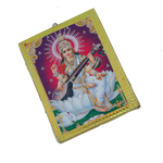Goddess Saraswati Mata Sitting on Lotus Flower Photo Frame - 7 × 5 Inches | For Pooja Temple | Home Decor And Gifts