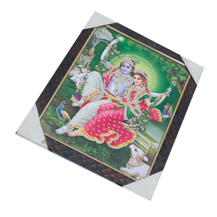 Goddess Radha And Lord Krishan Are Swinging Together Photo Frame - 9 × 13 Inches | For Pooja Temple | Home Decor And Gifts