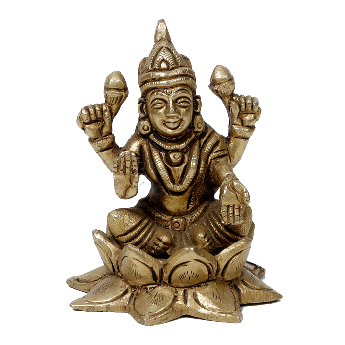 Brass Murti Goddess Lakshmi Ji Is Sitting On Lotus Flower - 3 × 2.7 Inches | For Pooja Temple | Home Decor And Gifts
