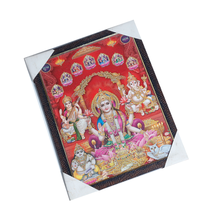 Goddess Lakshmi, Goddess Saraswati And Lord Ganesha Photo Frame - 17 × 13 Inches | For Pooja Temple | Home Decor And Gifts