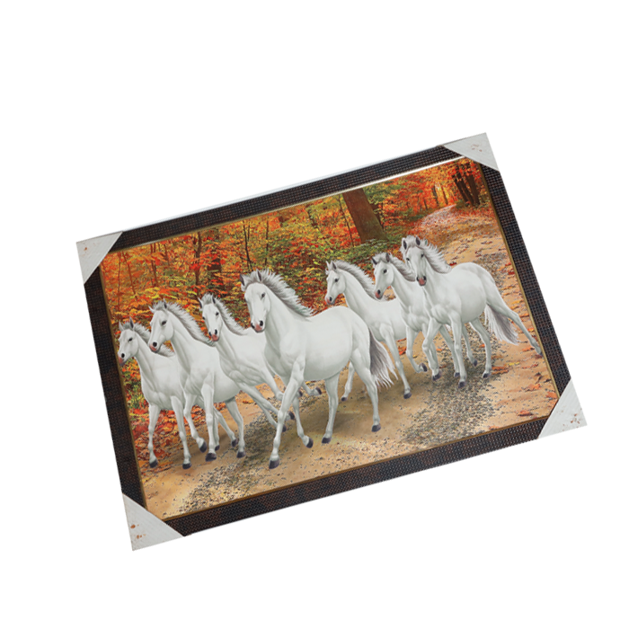 7 Running Vastu Shastr White Horse Photo Frame - 22 × 30 Inches | For Home Decor And Gifts