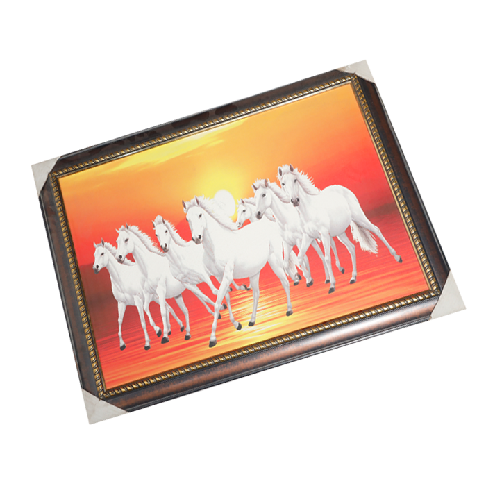 7 Running Vastu Shastr White Horse Photo Frame - 32 × 24 Inches | For Home Decor And Gifts
