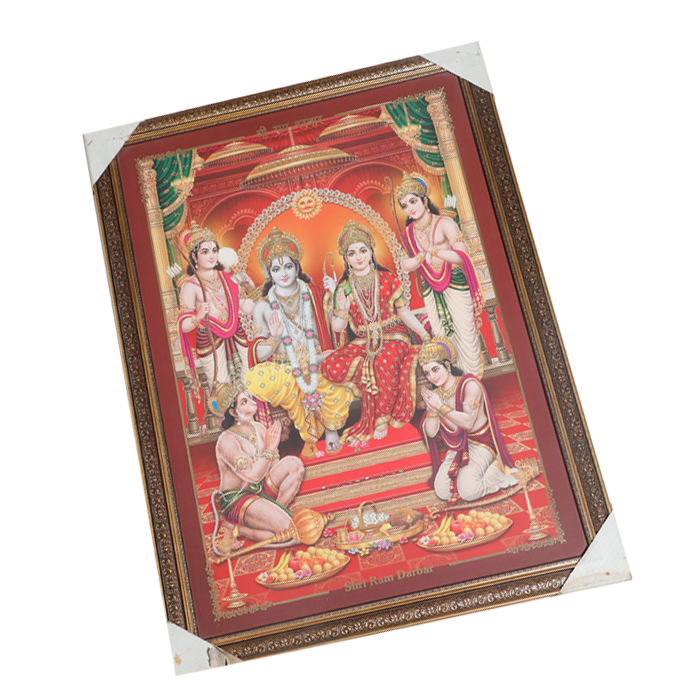 Lord Ram Darbar With Ram, Laxman, Sita And Hanuman Photo Frame - 30 × 23 Inches | For Pooja Temple | Home Decor And GIfts