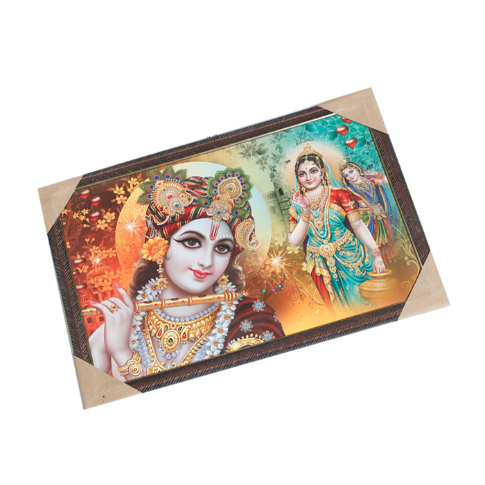 Goddess Radha And Lord Krishan Photo Frame - 19 × 13 Inches | For Pooja Temple | Home Decor And Gifts