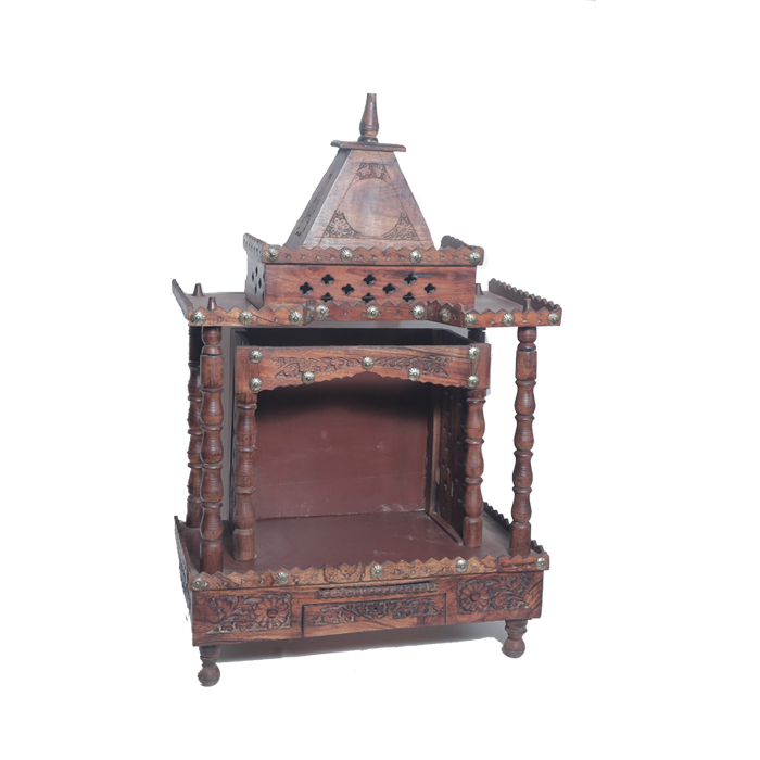 Brown Traditional Sheesham Plank Jaali Mandir,