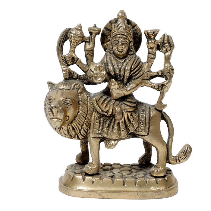 Brass Murti Durga Mata Is sitting On Lion - 4.4 × 3.5 Inches | 5 × 3.8 Inches | For Pooja Temple | Home Decor And Gifts