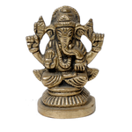 Brass Murti Lord Ganesha Is Sitting On Throne - 2 × 1.5 Inches | 3 × 2.5 Inches | For Pooja Temple | Home Decor And Gifts