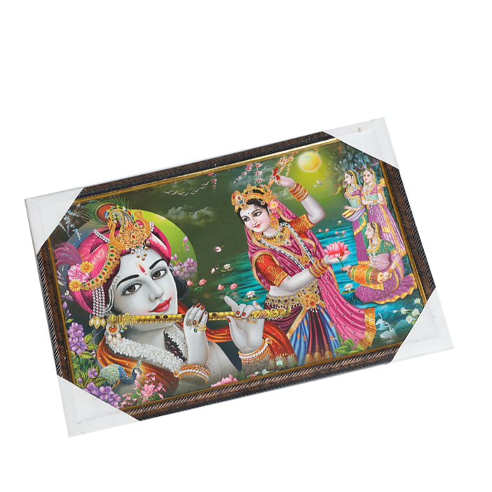 Goddess Radha And Lord Krishan Photo Frame - 13 × 19 Inches | For Pooja Temple | Home Decor And Gifts